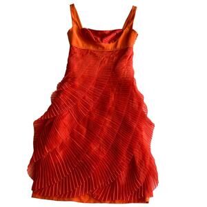 Malandrino Black Label NWT USA Made Orange Pleated Sheer Cocktail Dress 40 sz 8